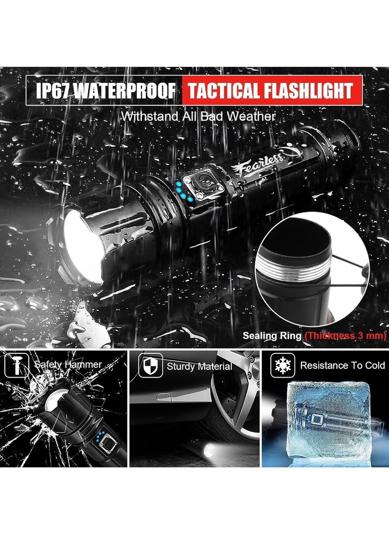 Fearlex - Rechargeable Flashlight Led | 15000 lumens Torch Light with XHP70.2 Chip | IP67 Waterproof & Zoomable Flashlight | Tactical Flashlight with 5 Lighting modes for Camping & Hiking with 5000 mAh Battery - Image 1