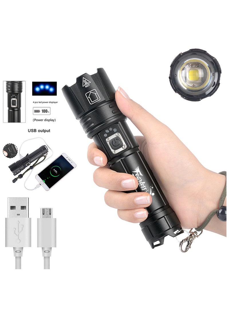 Fearlex - Rechargeable Flashlight Led | 15000 lumens Torch Light with XHP70.2 Chip | IP67 Waterproof & Zoomable Flashlight | Tactical Flashlight with 5 Lighting modes for Camping & Hiking with 5000 mAh Battery - Image 1