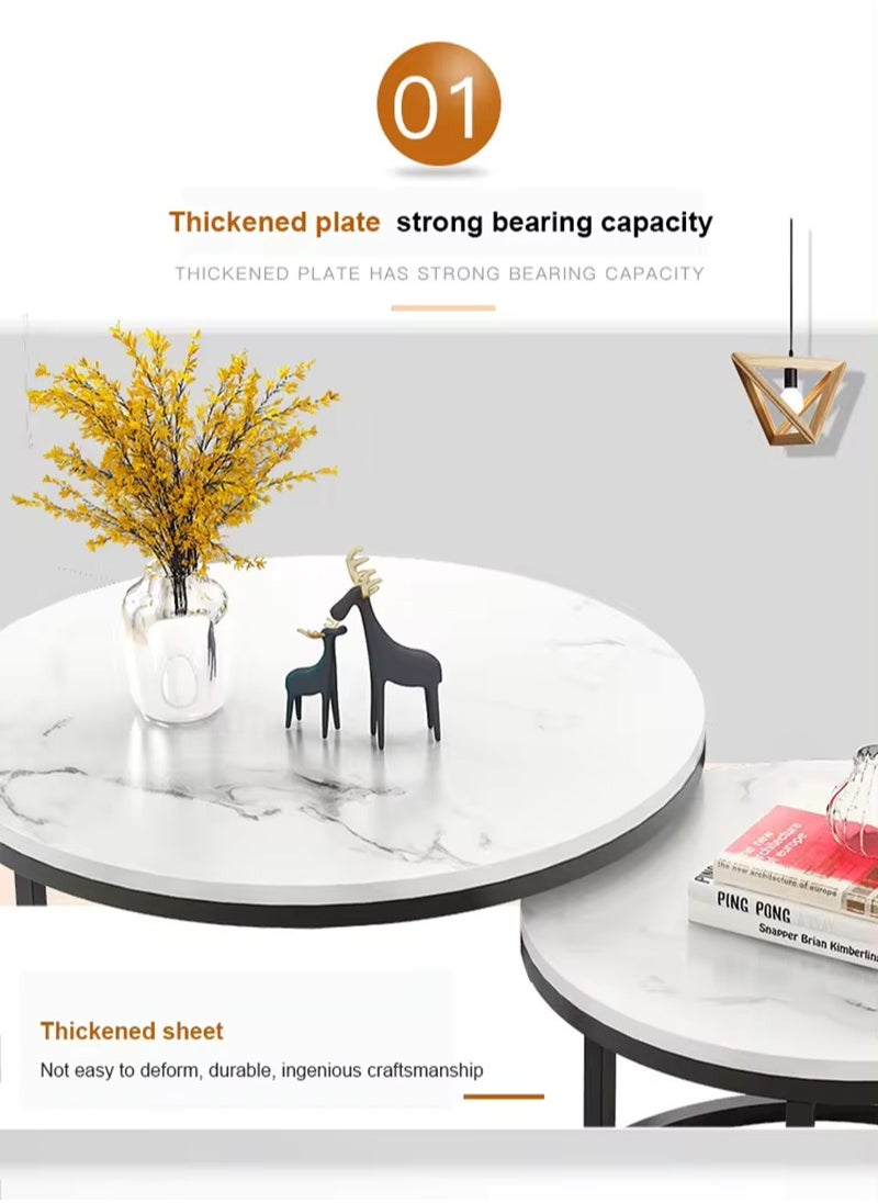AGD - Nesting Design Coffee Table 2 Pieces Round Center Table Modern Side Table with Metal Legs for Living Room, Balcony, Corner - Image 1