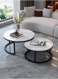 Nesting Design Coffee Table 2 Pieces Round Center Table Modern Side Table with Metal Legs for Living Room, Balcony, Corner