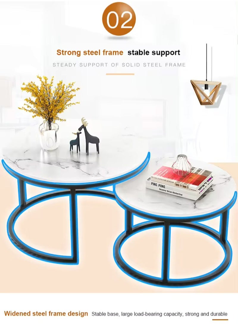 AGD - Nesting Design Coffee Table 2 Pieces Round Center Table Modern Side Table with Metal Legs for Living Room, Balcony, Corner - Image 1