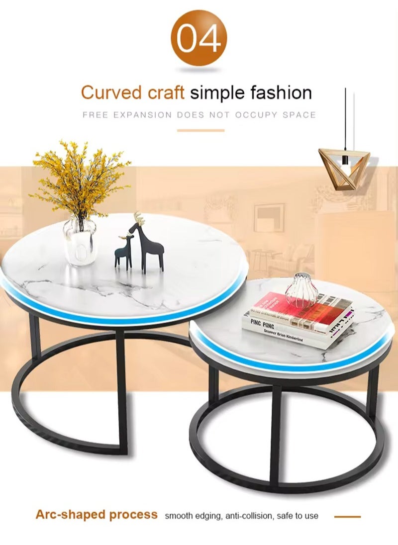 AGD - Nesting Design Coffee Table 2 Pieces Round Center Table Modern Side Table with Metal Legs for Living Room, Balcony, Corner - Image 1