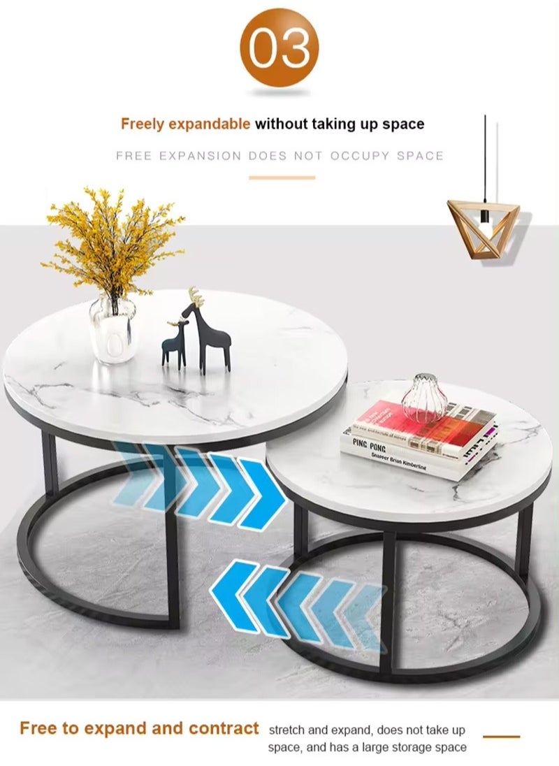 AGD - Nesting Design Coffee Table 2 Pieces Round Center Table Modern Side Table with Metal Legs for Living Room, Balcony, Corner - Image 1