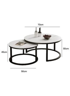 AGD Nesting Design Coffee Table 2 Pieces Round Center Table Modern Side Table with Metal Legs for Living Room, Balcony, Corner  - Image 2