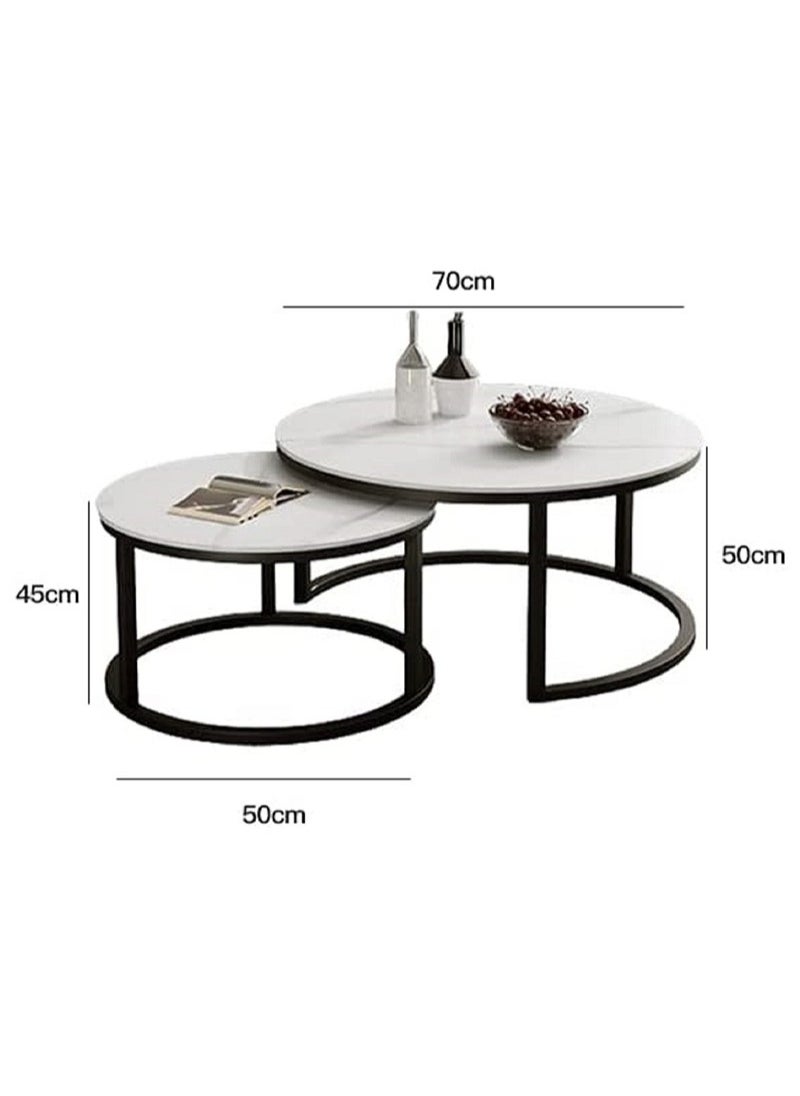 AGD - Nesting Design Coffee Table 2 Pieces Round Center Table Modern Side Table with Metal Legs for Living Room, Balcony, Corner - Image 1