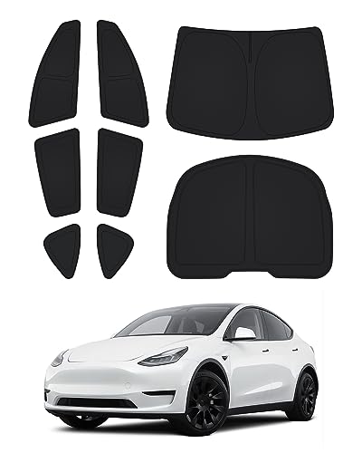 Canvcle Windshield Sun Shade for Tesla Model Y 20202024 Accessories Side Rear Window Shade Cover Set Window Sun Visor Blocker Privacy Cover for Camping Keep Vehicle Cool Black 8PCS Not for Juniper