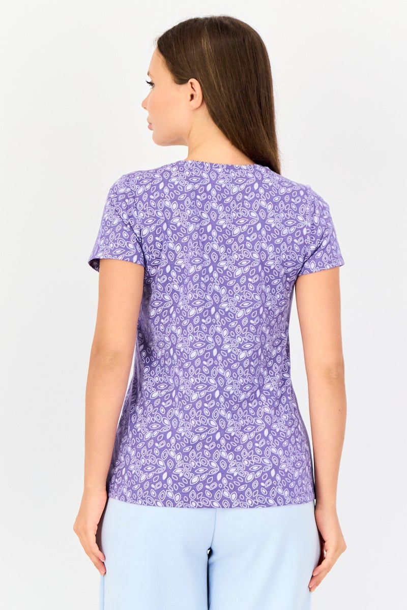 zivame Rosaline x Zivame Women Crew Neck Allover Print Short Sleeve Sleepwear Top, Purple - Image 4