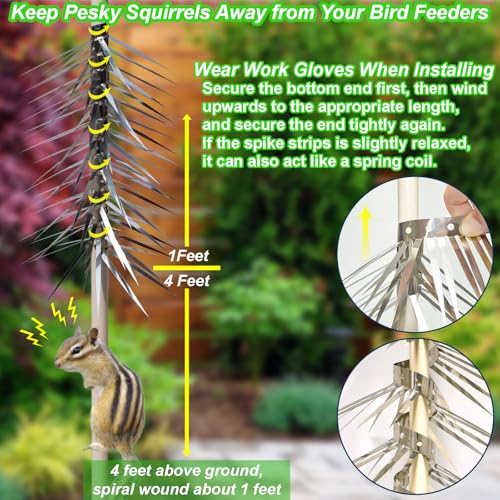 WHCDSTGJ Bird Spikes, Squirrel Spikes and Squirrel Baffles Keep Raccoons, Cats and Snakes Away from Gardens, Fences and Climbing Bird Feeder Poles.(120 inches) - Image 4