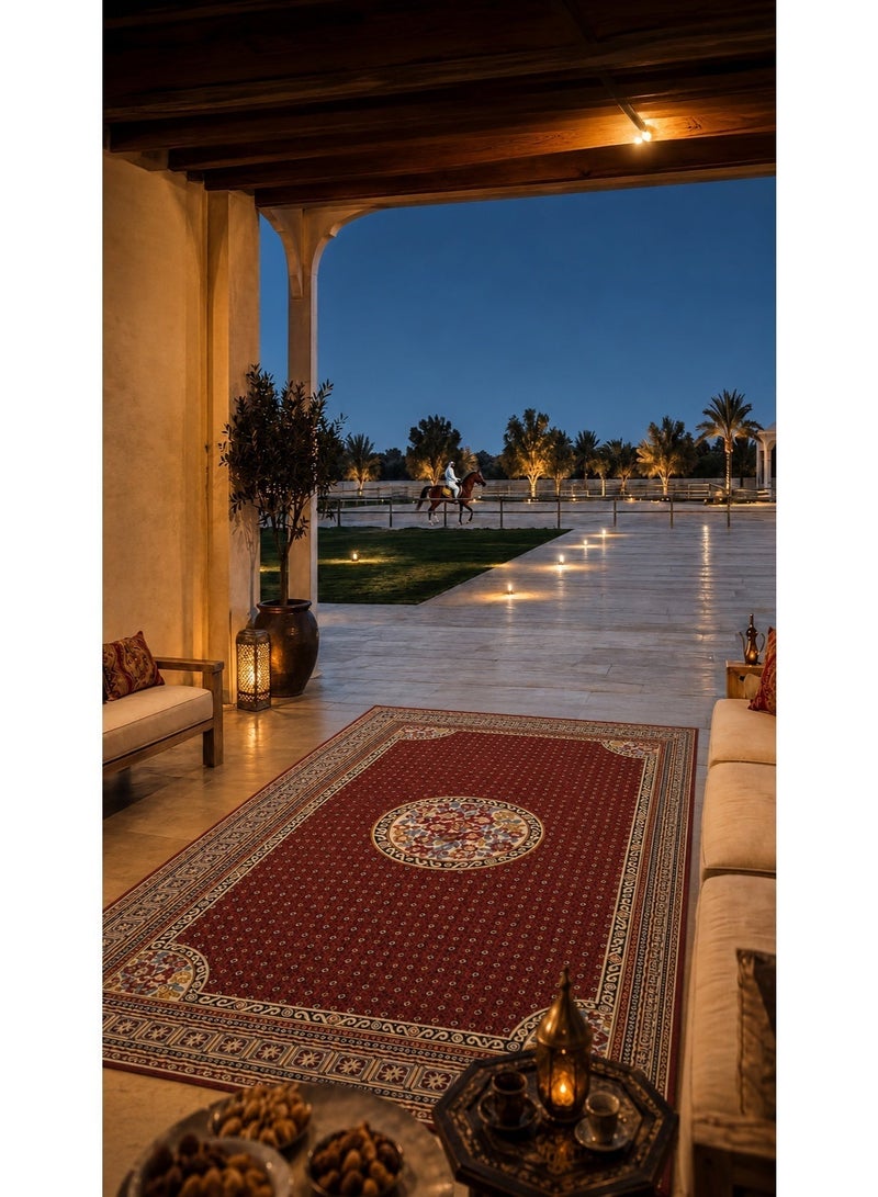 القفاري سجاد أفراح الهنا بنقوش تراثية، مناسب للمجالس والمناسبات الخاصة ، 165×260 سم باللون الاحمر - Image 3