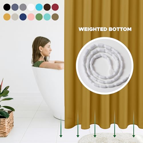 Biscaynebay Hotel Quality Fabric Shower Curtain Liner 72 Inch by 72 Inch, Gold Water Resistant Bathroom Curtains Rust Resistant Grommets & Weighted Bottom Hem Machine Washable - Image 3