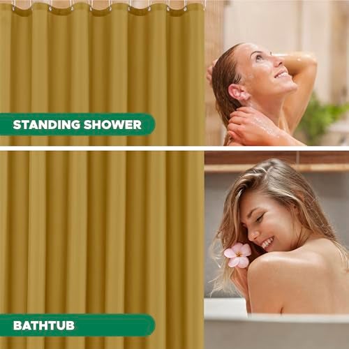 Biscaynebay Hotel Quality Fabric Shower Curtain Liner 72 Inch by 72 Inch, Gold Water Resistant Bathroom Curtains Rust Resistant Grommets & Weighted Bottom Hem Machine Washable - Image 5