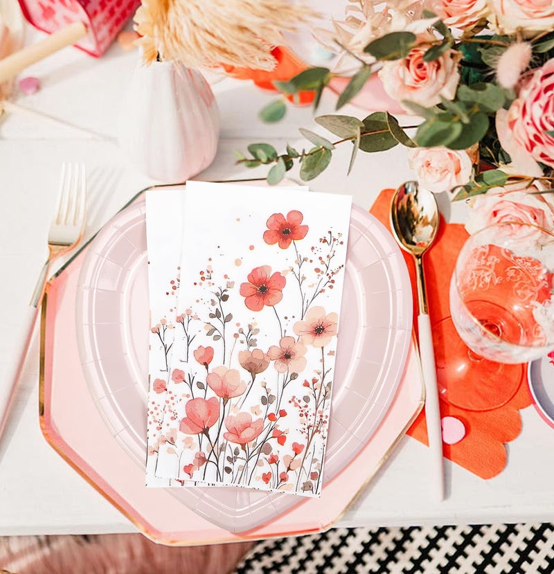 HEIPINIUYE 50 Pieces 3-ply Spring Floral Paper Napkins Red Flower Guest Napkins Disposable Hand Towels for Bathroom Wedding Birthday Valentines Party Dinner Napkins - Image 4