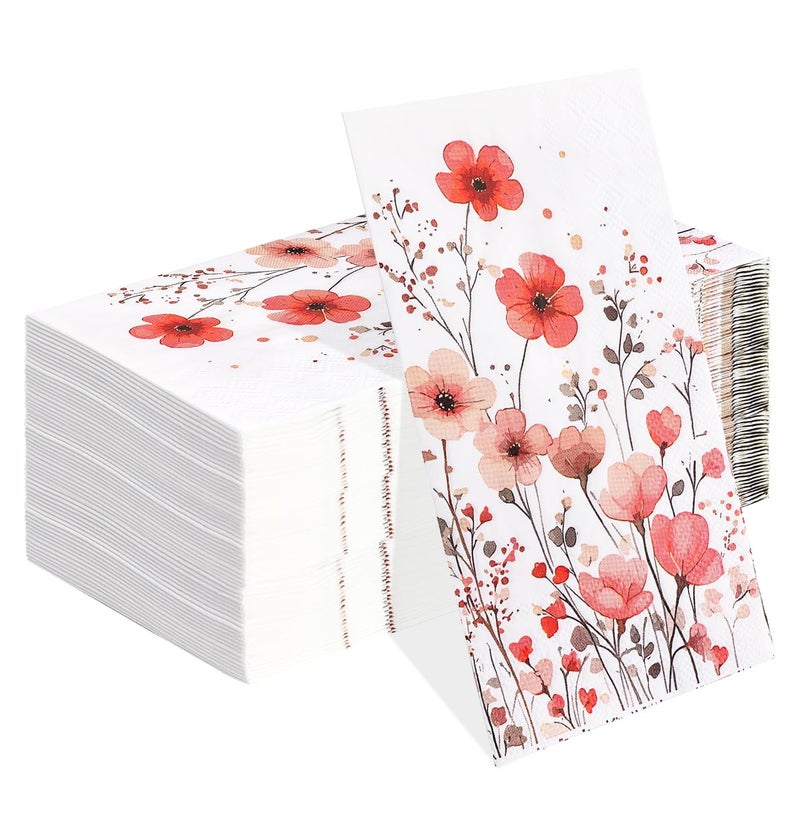 HEIPINIUYE 50 Pieces 3-ply Spring Floral Paper Napkins Red Flower Guest Napkins Disposable Hand Towels for Bathroom Wedding Birthday Valentines Party Dinner Napkins - Image 1