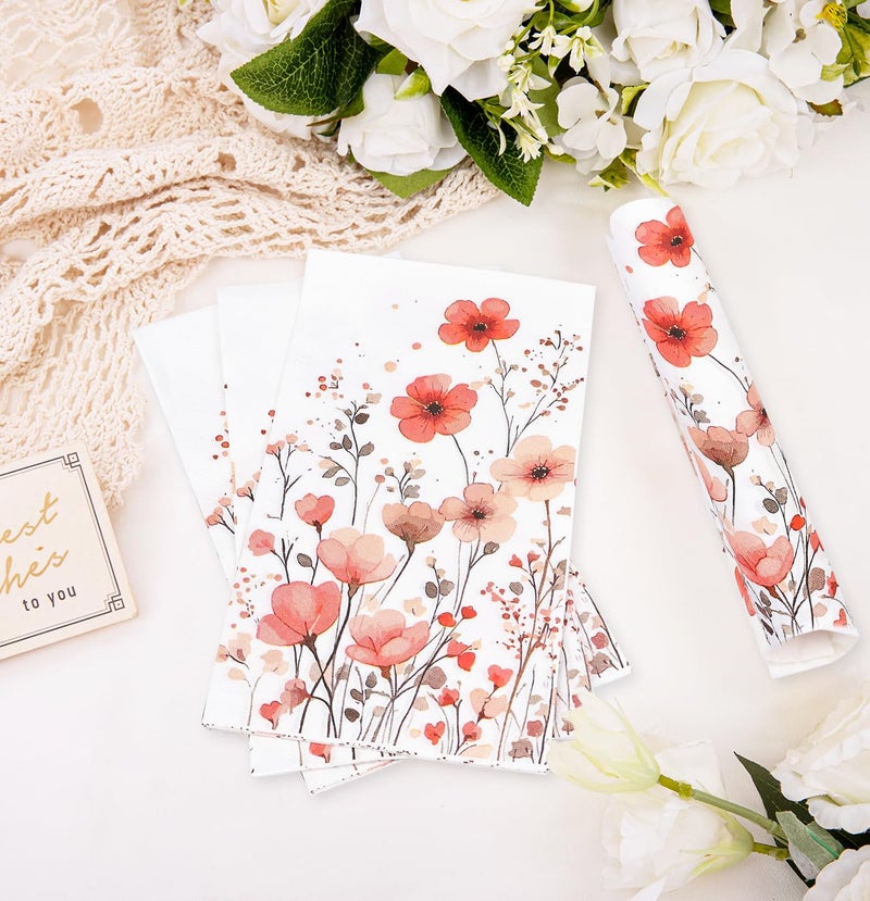 HEIPINIUYE 50 Pieces 3-ply Spring Floral Paper Napkins Red Flower Guest Napkins Disposable Hand Towels for Bathroom Wedding Birthday Valentines Party Dinner Napkins - Image 5
