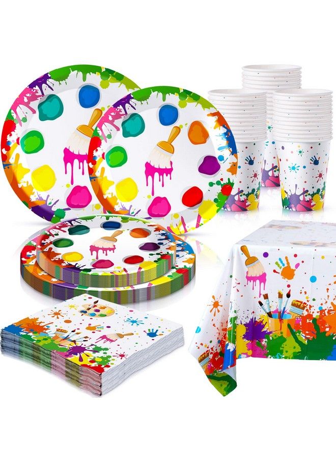 Queekay 122 Pcs Art Paint Party Supplies Serves 24 Guests Art Birthday Party Decoration Plates Napkins Cups Set Artist Painting Plastic Tablecloth Decorations Disposable For Girls - Image 2