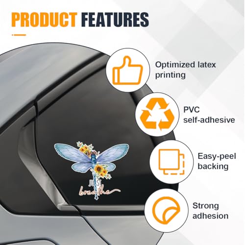 Tuxihapp Just Breathe Dragonfly Car Sticker Decal, Vinyl Waterproof Automotive Window Sticker, Vintage Sun Flower Vehicle Bumper Decal, Positivity Auto Decoration Decals for Laptop, Wall (1PC) - Image 3