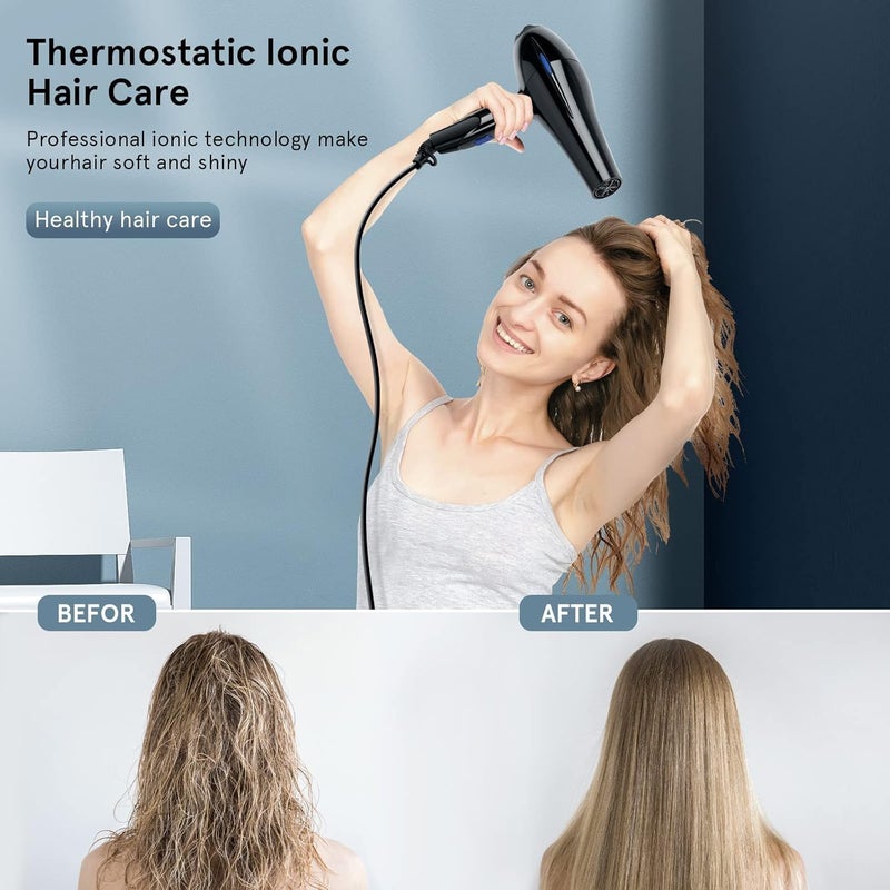 LinJie Hair Dryer, 3 Heating/3 Speed/Cold Fast Drying Low-Noise Hairdrier, Salon Professional Hair Dryer With Diffuser, Nozzle,Straighteners，Curling Iron -Twelve Items(Black) - Image 2