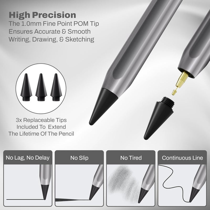 case-magic iPad Pencil Active Stylus Pen with Palm Rejection, Tilt Sensor, High Precision Tip| for only iPad 2018-2024 iPad(6/7/8/9/10) Air(3/4/5/M2) Pro 11"(1/2/3/4) Pro 12.9"(3/4/5/6/M4) (Silver) - Image 3