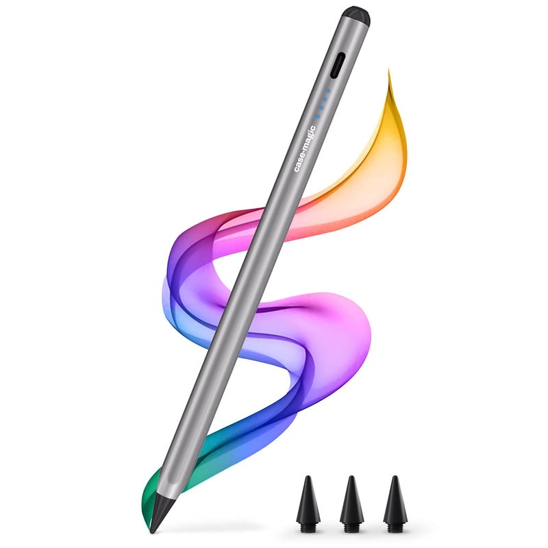 case-magic iPad Pencil Active Stylus Pen with Palm Rejection, Tilt Sensor, High Precision Tip| for only iPad 2018-2024 iPad(6/7/8/9/10) Air(3/4/5/M2) Pro 11"(1/2/3/4) Pro 12.9"(3/4/5/6/M4) (Silver) - Image 1