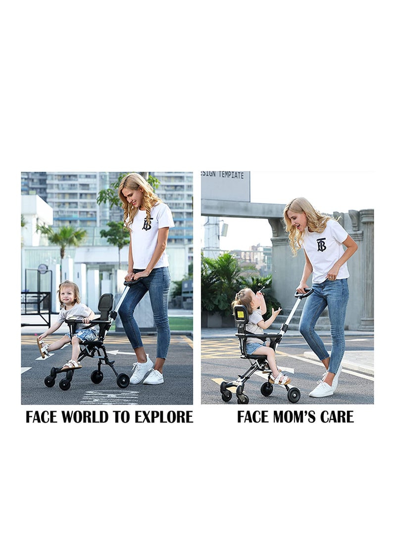 عربة أطفال سوداء اللون للسفر عربة أطفال صغيرة مزودة بشريط دفع 4 عجلات للأطفال - Image 4