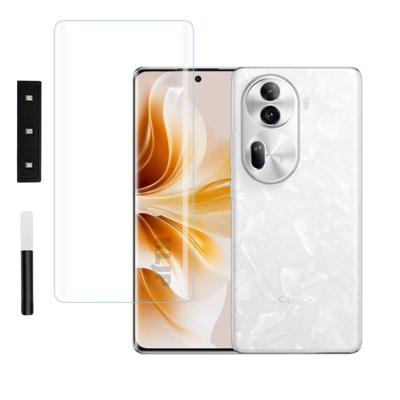 KLJP HD+ UV Tempered Glass Screen Protector Guard Compatible For Oppo Reno 11 Pro (Pack of 1) Full Adhesive UV Curved Case Friendly HD+ Clarity - Image 1