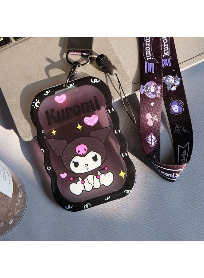 NIBEMINENT 1 - Piece Black KuromiKpop Photo Card Holder Pendant Key Chain ID Badge Holder ID Card Holder Photo Card Protector for School ID Office ID Access Card for Women Girls