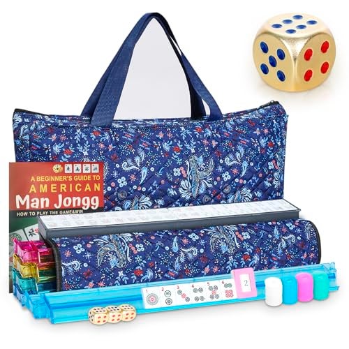 Taikula New American Mahjong Game Set 166 Premium White Tiles with Portable Metal Dices 4 AllinOne Racks with Pushers MahJong Games Sets Ma Jong Tile Game Blue - Image 1