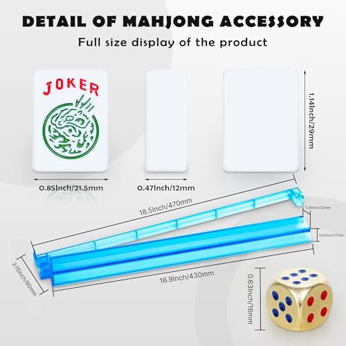 Taikula New American Mahjong Game Set 166 Premium White Tiles with Portable Metal Dices 4 AllinOne Racks with Pushers MahJong Games Sets Ma Jong Tile Game Blue - Image 5