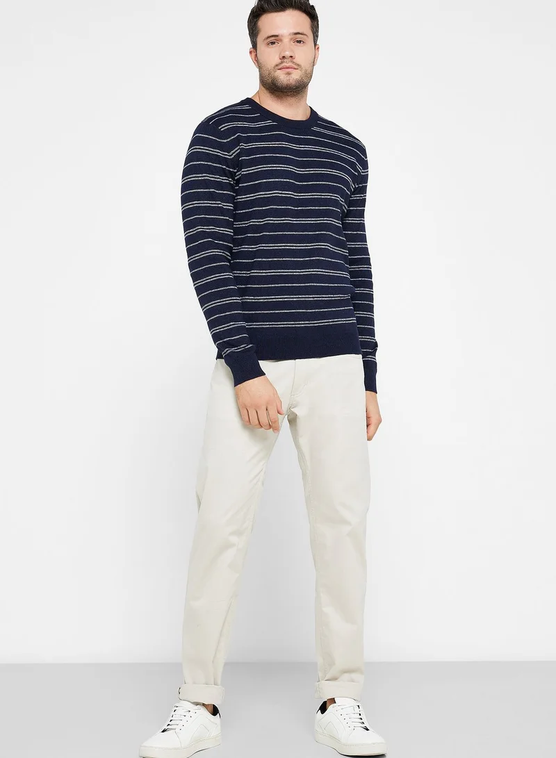 Mango Man Striped Crew Neck Sweatshirt