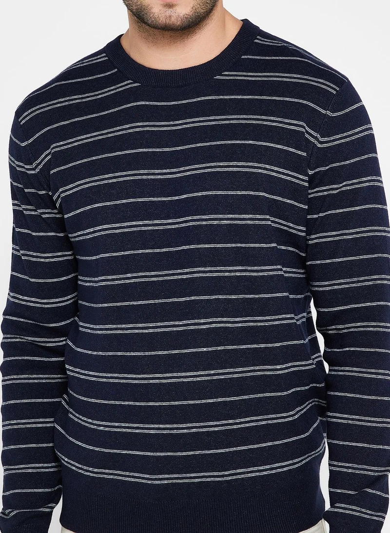 Mango Man Striped Crew Neck Sweatshirt