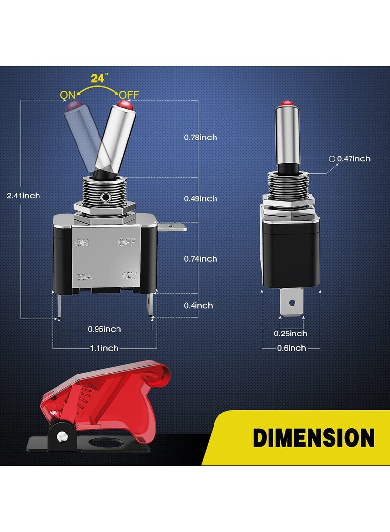 Red 12V LED Lighted Toggle Switch with Aircraft Guard Safety Flip Cover 12 Volt 20A Heavy Duty Covered Illuminated Lit for Racing Auto Car Automotive Cars Trucks Boats Racking - Image 2