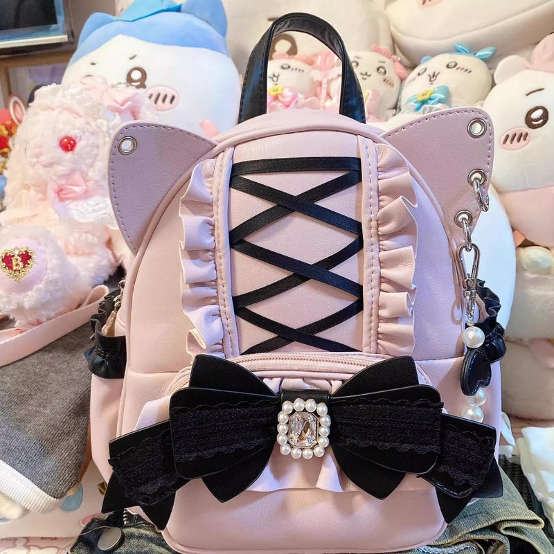 Lace Cat-Ear Backpack for Students, Large Capacity Lolita Style - Image 4