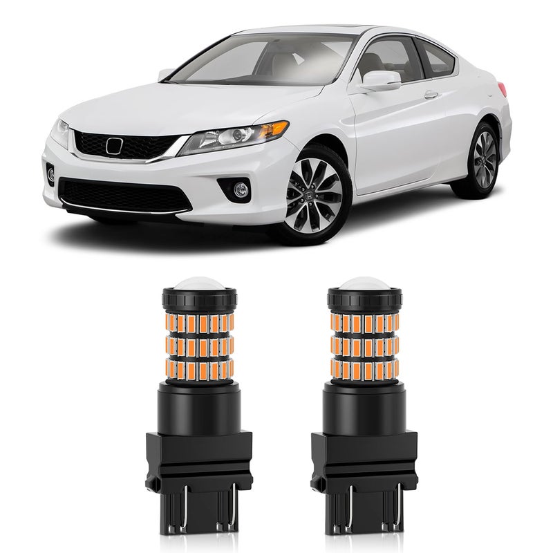 MEALAM Amber Yellow 3157 3156 3057 3056 LED Bulbs with Projector Front Turn Signal Blinker Lights Compatible with 2013 2014 2015 Honda Accord Coupe Pack of 2