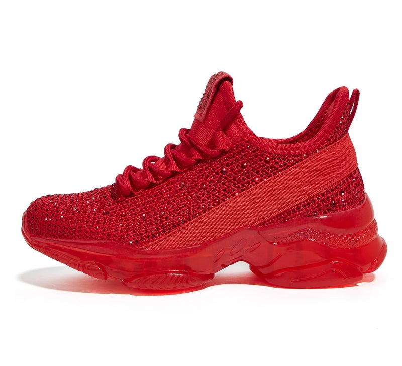 LUCKY STEP Girls Rhinestone Slip On Sneakers Kids Sparkly Lightweight Tennis School Knit Jelly Sole Glitter Walking Shoes Toddler(Red Rhinestone,Toddler 10) - Image 1