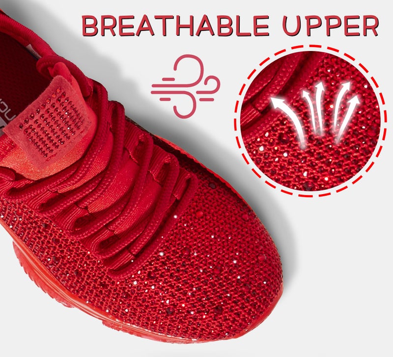LUCKY STEP Girls Rhinestone Slip On Sneakers Kids Sparkly Lightweight Tennis School Knit Jelly Sole Glitter Walking Shoes Toddler(Red Rhinestone,Toddler 10) - Image 5
