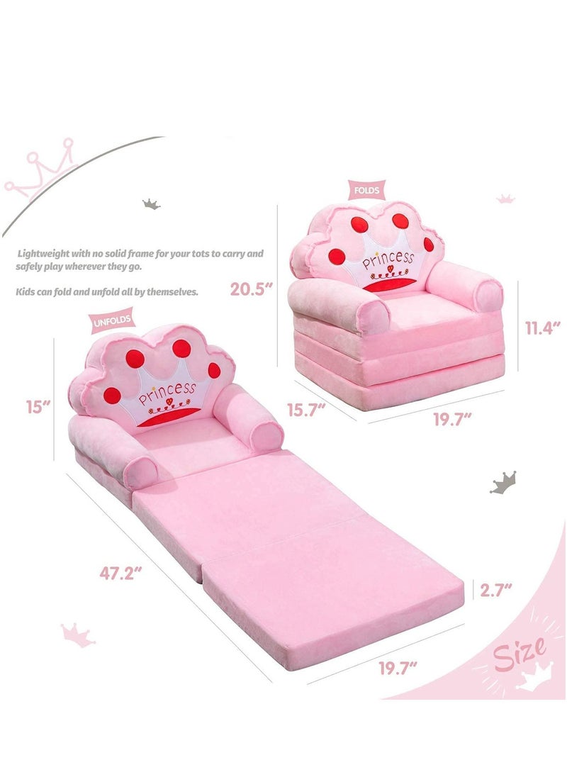 XiuWoo - Foldable 2 in 1 Kids Cartoon Sofa, Children Plush Backrest Armchair Bed and Flip Open Couch Seat Chair with 3 Floor Pad - Image 1