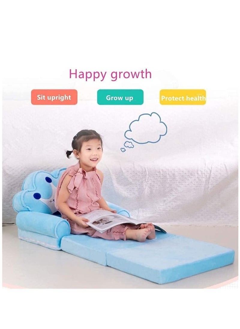 XiuWoo - Foldable 2 in 1 Kids Cartoon Sofa, Children Plush Backrest Armchair Bed and Flip Open Couch Seat Chair with 3 Floor Pad - Image 1