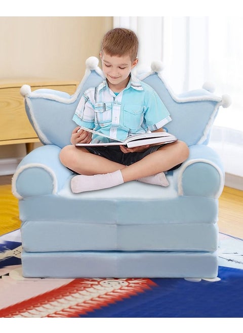 Foldable 2 in 1 Kids Cartoon Sofa, Children Plush Backrest Armchair Bed and Flip Open Couch Seat Chair with 3 Floor Pad