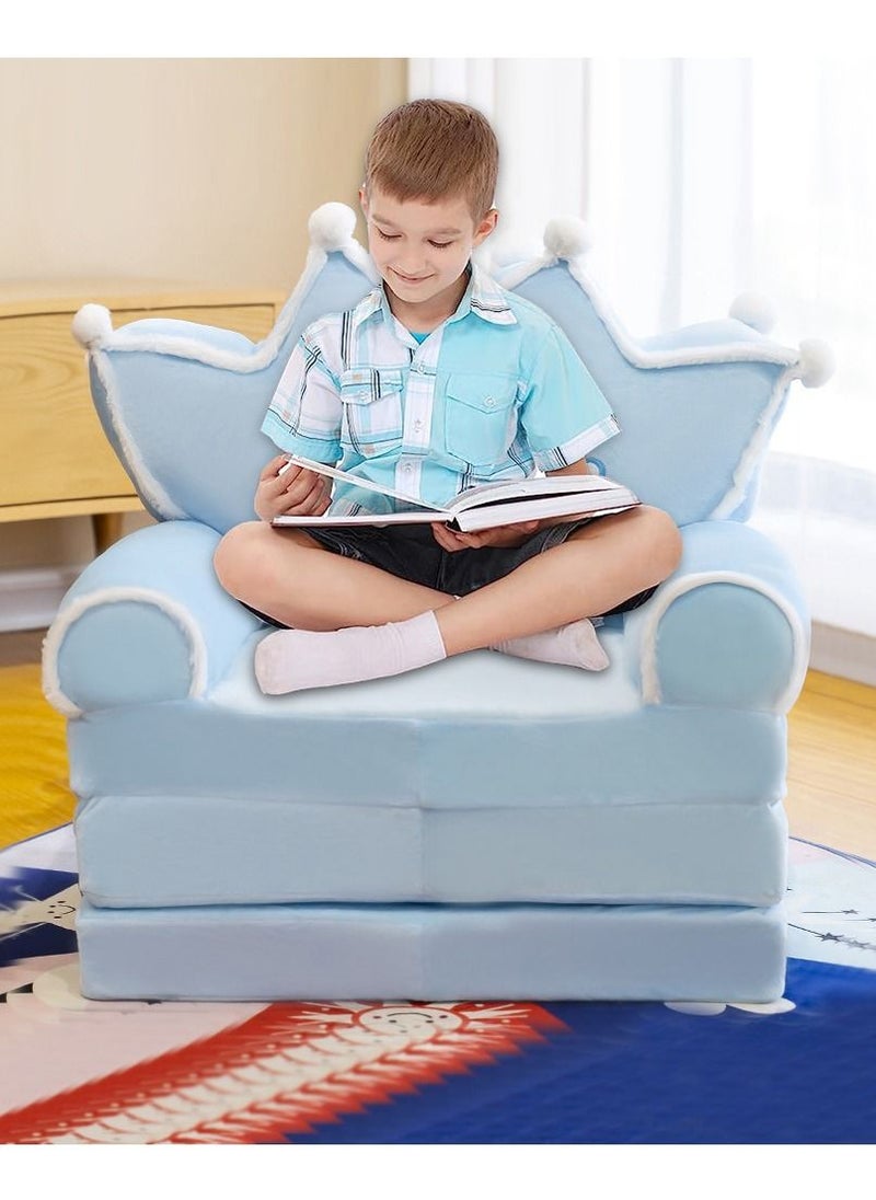 XiuWoo - Foldable 2 in 1 Kids Cartoon Sofa, Children Plush Backrest Armchair Bed and Flip Open Couch Seat Chair with 3 Floor Pad - Image 1