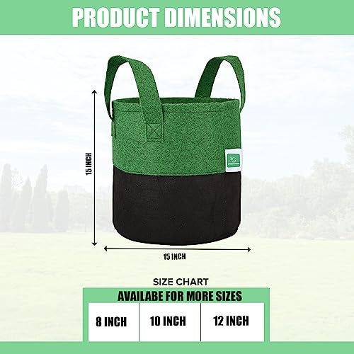 GREENSHEEP Geo Fabric Grow Bags UV Treated Gardening Cotton Pots Terrace Indoor Outdoor Home Balcony Nursery Leafy Vegetable Fruits and Flower (Black & Green Round 400 GSM Size 15x15 Pack of 3 - Image 2