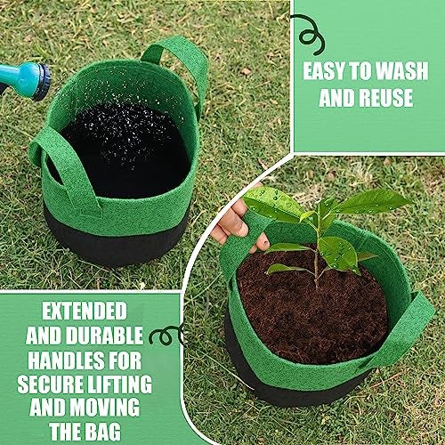 GREENSHEEP Geo Fabric Grow Bags UV Treated Gardening Cotton Pots Terrace Indoor Outdoor Home Balcony Nursery Leafy Vegetable Fruits and Flower (Black & Green Round 400 GSM Size 15x15 Pack of 3 - Image 5