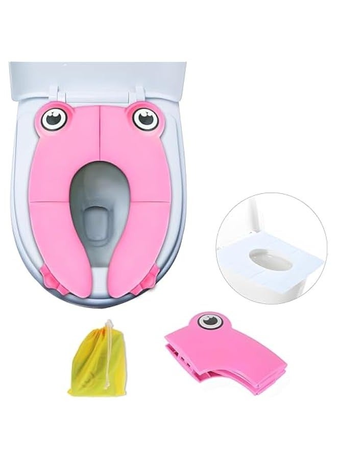 TRASSLE Kids Toilet Seat Cover, Travel Portable Folding Potty Training, Non Slip Silicone Pads, Reusable Toddlers Toilet Seat Covers Liners Fits Round & Oval Toilets Suitable for Kids Baby - Image 2