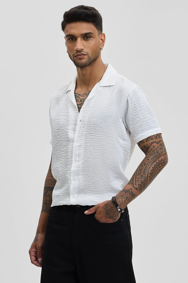 سنيتش White Textured Half Sleeve Boxy Casual Shirt