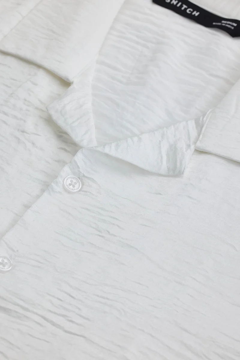 سنيتش White Textured Half Sleeve Boxy Casual Shirt