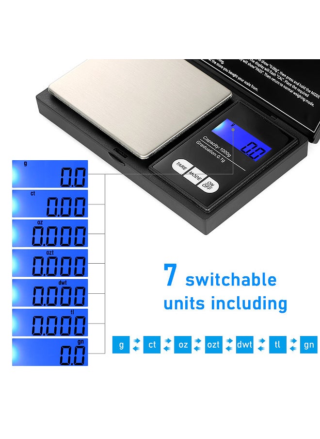 Generic - Portable Digital Scale 1000g/0.1g High Precision Gold Scale Jewelry Scale with 7 Units Mini Pocket Electronic Scale with Backlight Professional Digital Milligram Scale Powder Scale - Image 1