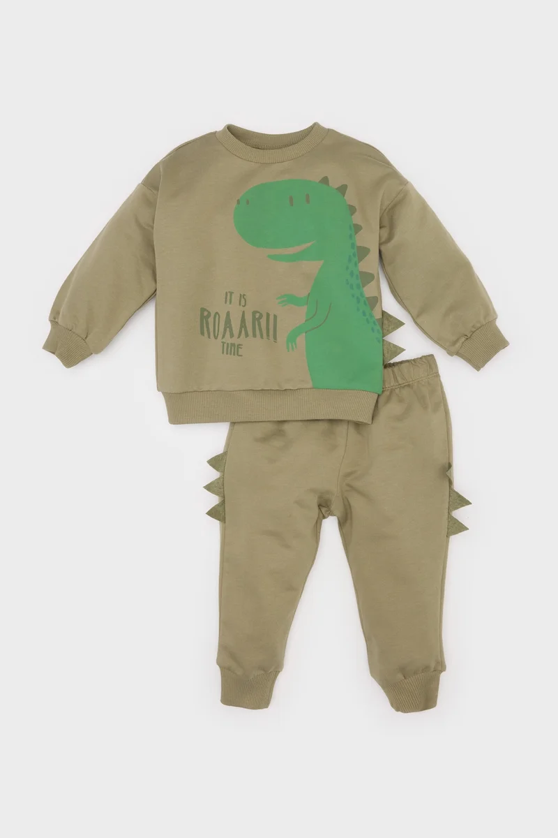 Defacto Baby Boy Dinosaur Printed Sweatshirt Fabric 2 Piece Set