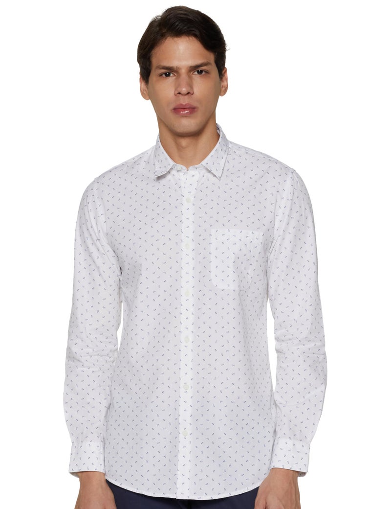 Peter England Men's Everyday Ditsy Print Slim Fit Full Sleeve Casual Shirt | 100% Cotton, White, 44 - Image 5