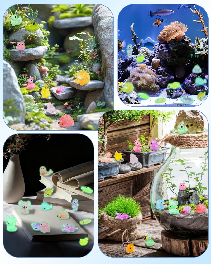 FIVEIZERO 100PCS Luminous Mini Resin Terrestrial Animals Bulk - 20 Styles Glow in The Dark Plastic Tiny Land Animal Figures for Dollhouse, Fairy Garden, Aquarium, Party Favors & DIY Craft Decor - Image 5