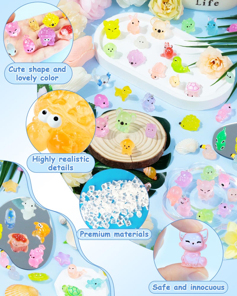FIVEIZERO 100PCS Luminous Mini Resin Terrestrial Animals Bulk - 20 Styles Glow in The Dark Plastic Tiny Land Animal Figures for Dollhouse, Fairy Garden, Aquarium, Party Favors & DIY Craft Decor - Image 4