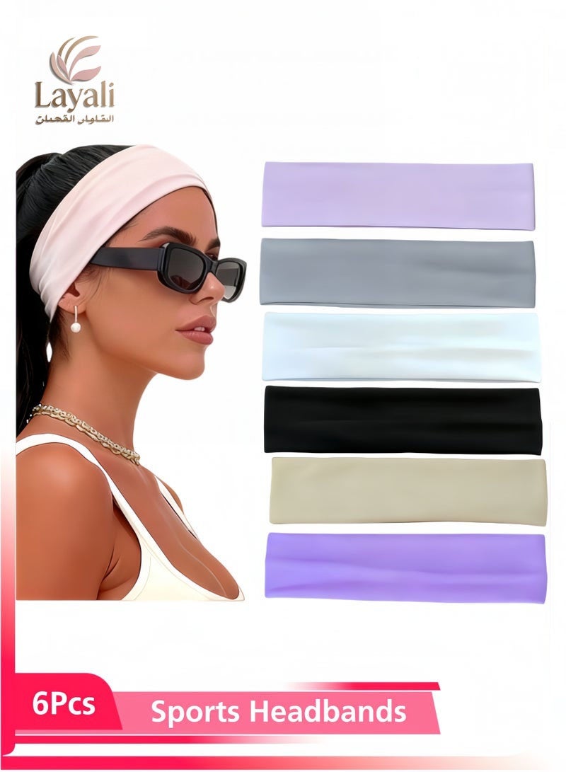 ليالي 6 قطع من ربطات راس رياضيه،ربطات شعر رياضيه مرنة ناعمة مانعة للانزلاق تمتص العرق وتسمح بالتهوية، ربطه راس عصرية لليوجا والجري وركوب الدراجات والتمارين (متعدد الألوان) - Image 1